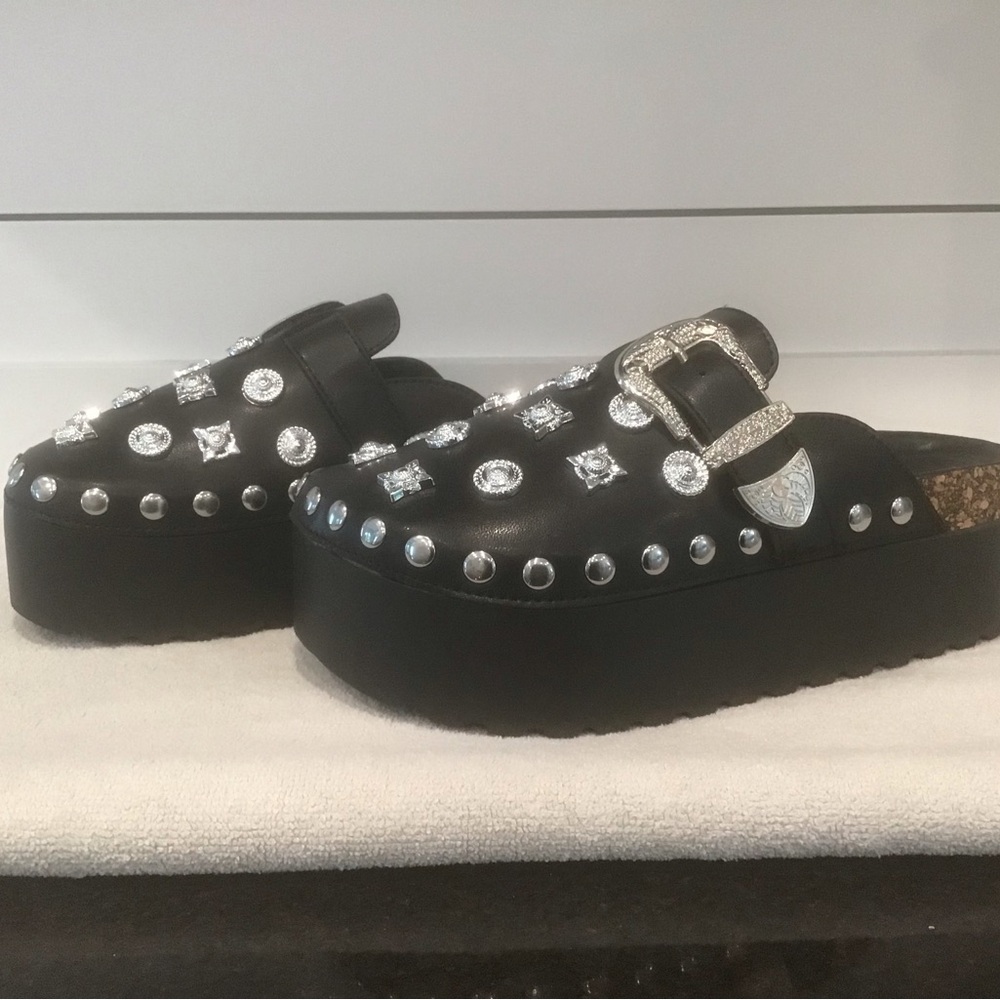 Rouge Black and Silver Studded Mules